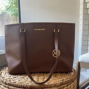 Michael Kors Brown Leather Tote with Gold Accents